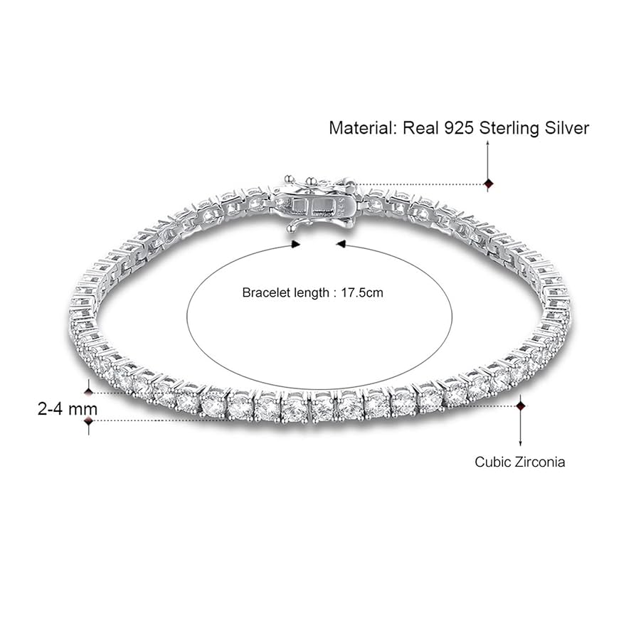 925 銀とクリスタルダイヤモンドのエレガントなブレスレット Amazon.co.jp: クラシック15-21cmテニスブレスレット925銀2mm